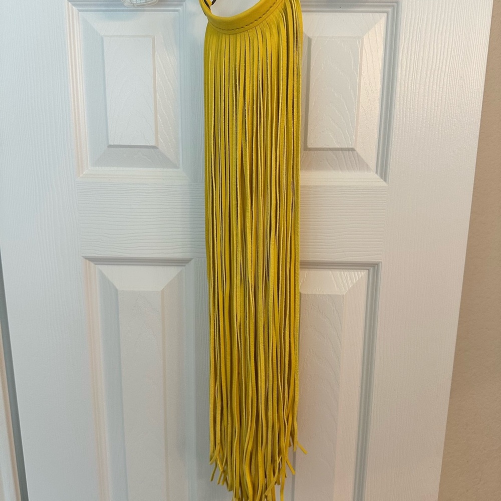 Yellow Leather Fringe Necklace
